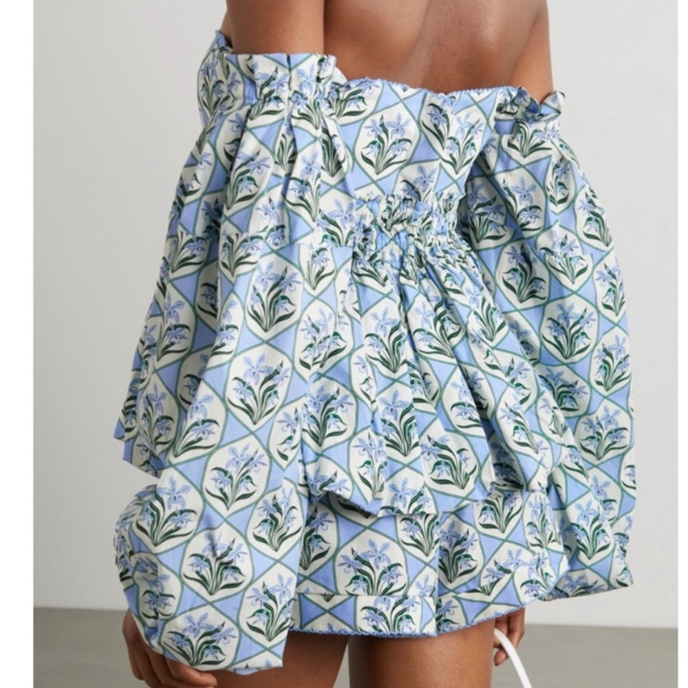 Agua by Agua Bendita Blue and Green Floral Off-Shoulder Peplum Top - Picture 2 of 7